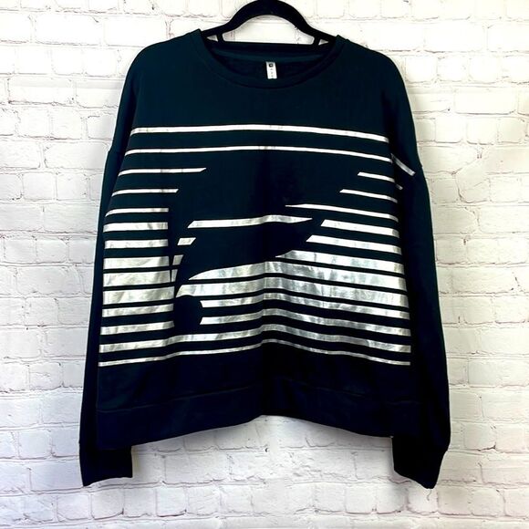 Fabletics Snowshoe relaxed fit printed pullover Sweatshirt. Black & Silver XXL - Picture 1 of 7